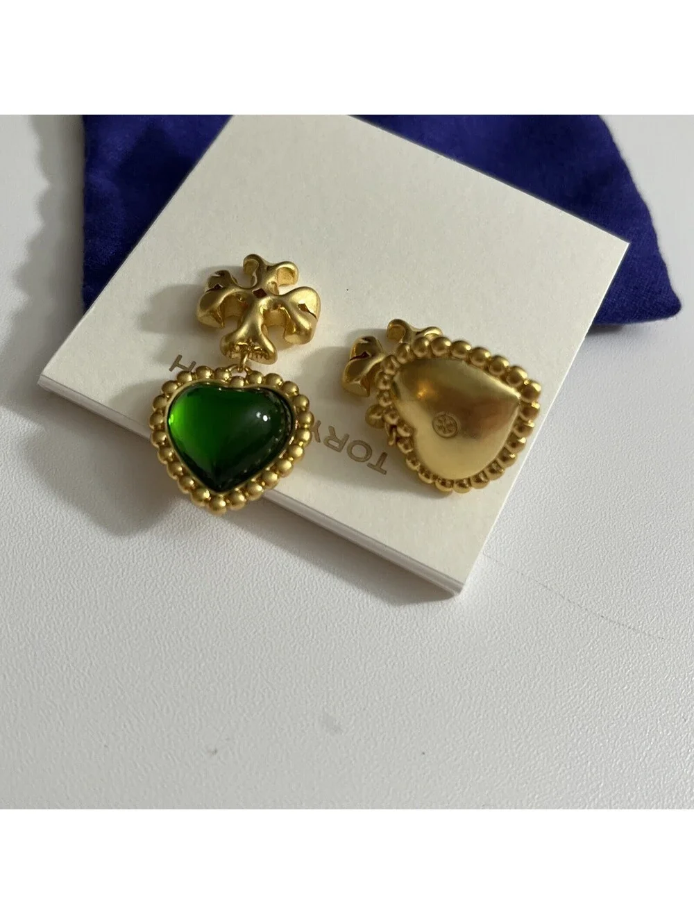 TORY BURCH ROXANNE GREEN CRYSTAL DROP EARRINGS